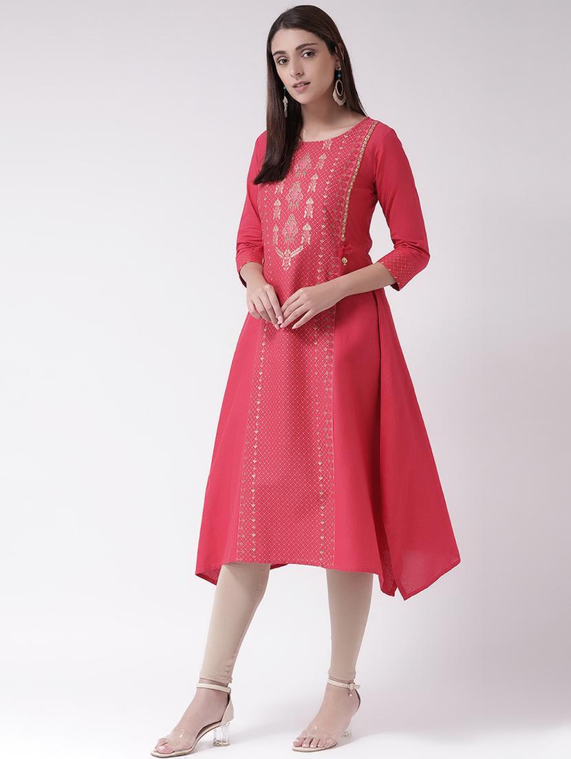 block print silk a-line kurta - 16719454 - Zoom Image - 2
