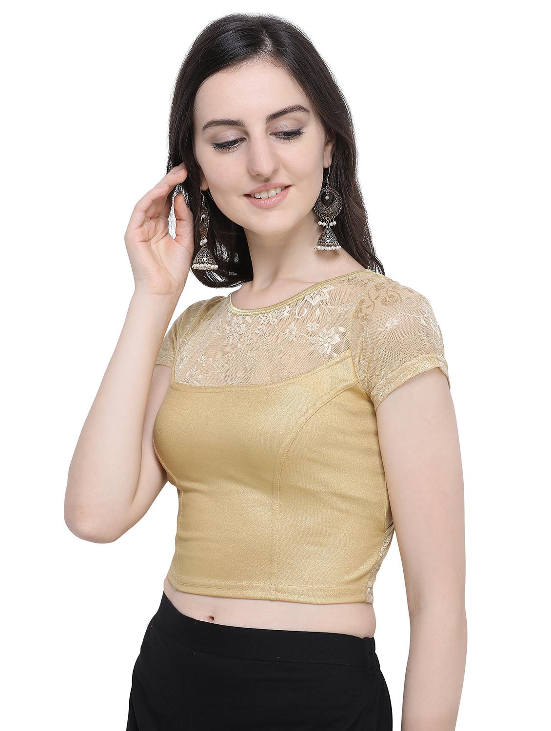 net yoke solid blouse - 16719666 - Zoom Image - 2