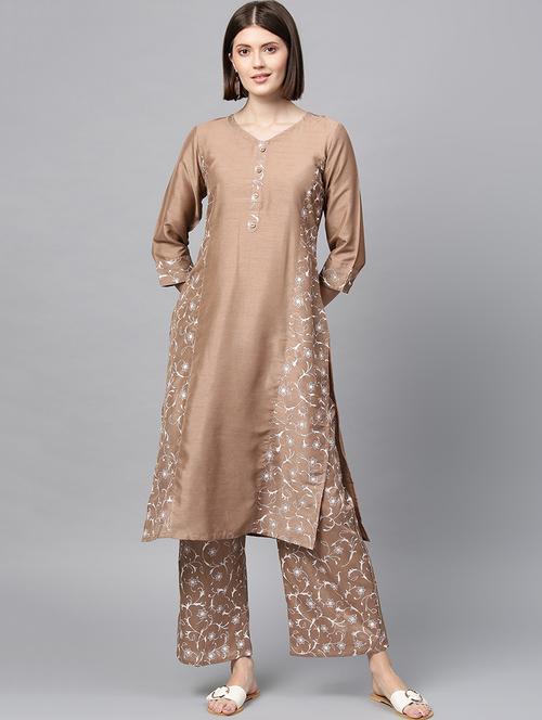 floral art silk straight kurta - 16719773 - Standard Image - 1