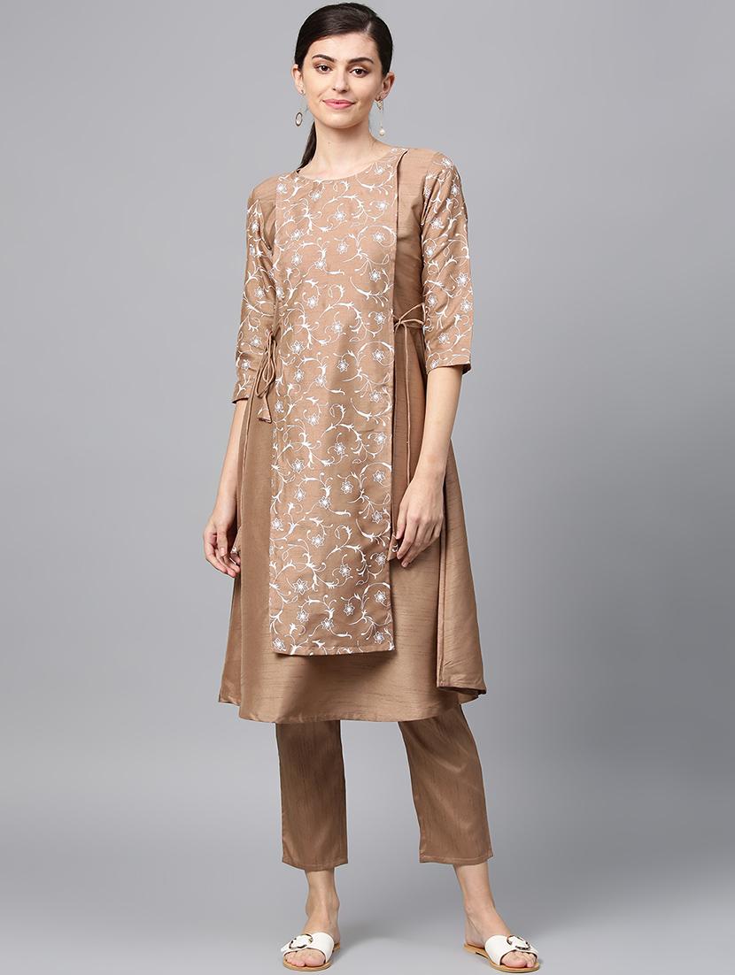 floral art silk layered kurta - 16719774 - Zoom Image - 1