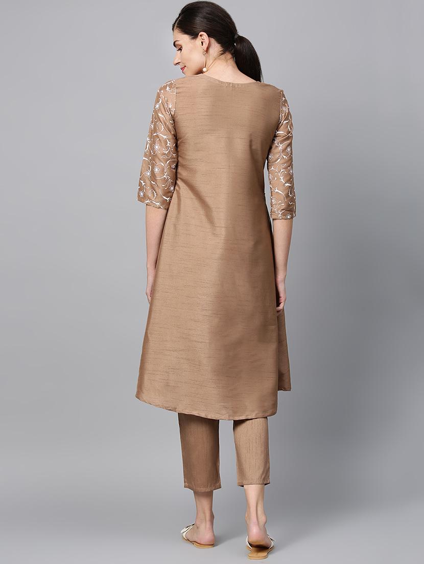 floral art silk layered kurta - 16719774 - Zoom Image - 3