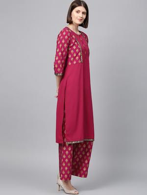 gold print straight kurta - 16719792 - Standard Image - 2