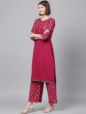 gold print straight kurta - 16719792 - Standard Image - 4
