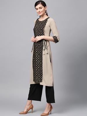 gold print straight kurta - 16719799 - Standard Image - 2