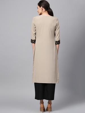 gold print straight kurta - 16719799 - Standard Image - 3