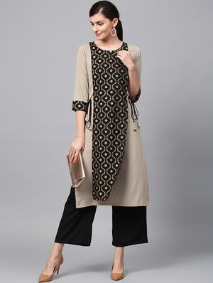 gold print straight kurta - 16719799 - Standard Image - 4