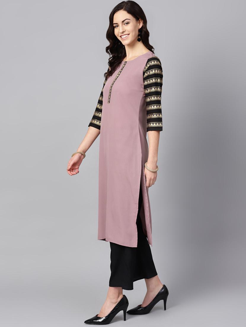 solid contrast straight kurta - 16719841 - Zoom Image - 2