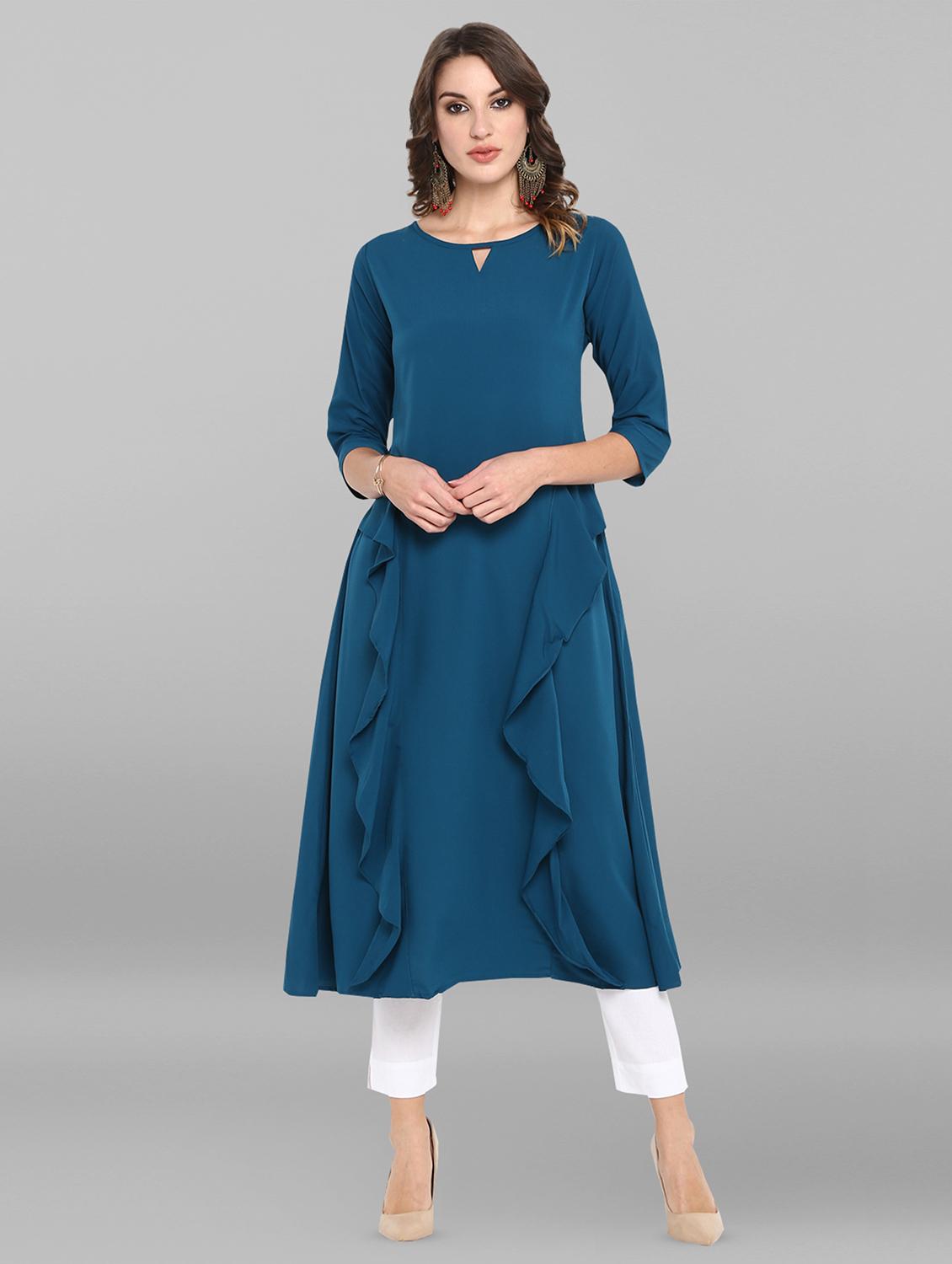 teal sola a-line kurta - 16719843 - Zoom Image - 1