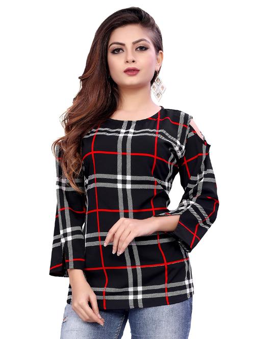 round neck checkered top - 16720151 - Very Small Image - 1