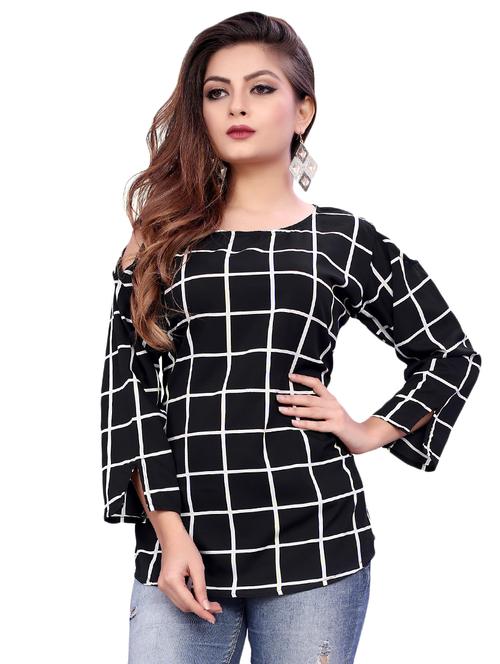 cold shoulder checkered top - 16720158 - Very Small Image - 1