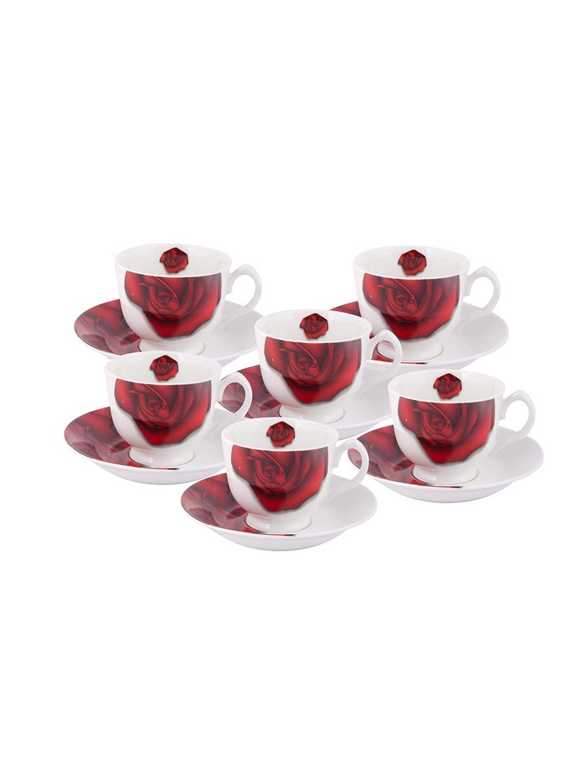 cup saucer set with red flower design (set of 12 pcs) - 16720349 - Zoom Image - 1