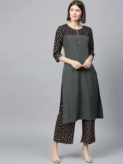 solid kurta palazzo set - 16720528 - Standard Image - 1