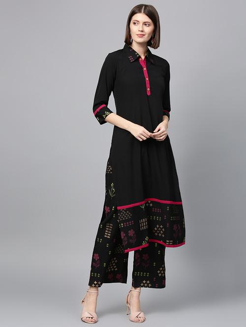 solid kurta palazzo set - 16720534 - Standard Image - 1