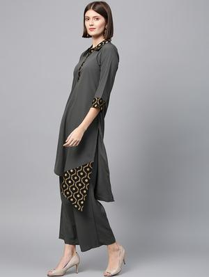 solid kurta palazzo set - 16720539 - Standard Image - 2