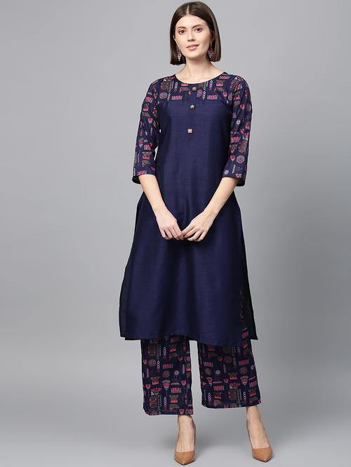 solid kurta palazzo set - 16720545 - Standard Image - 1