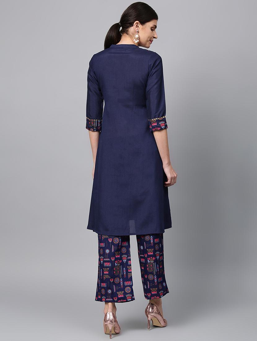 block print kurta palazzo set - 16720547 - Zoom Image - 3