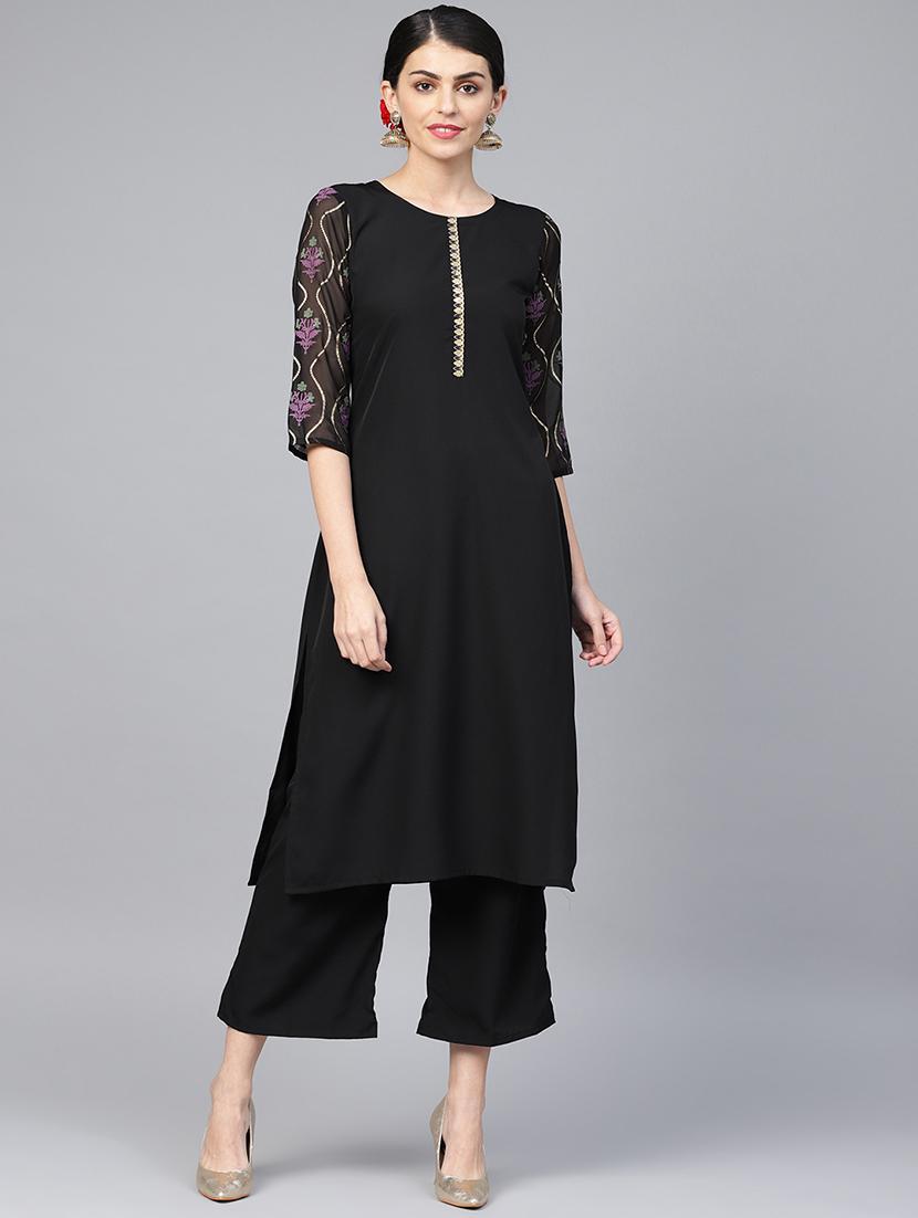 solid kurta palazzo set - 16720564 - Zoom Image - 1