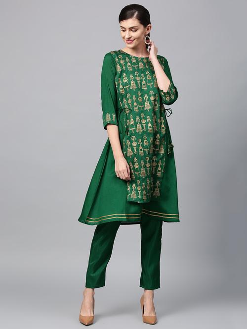 bottle green kurta pant set - 16720586 - Standard Image - 1