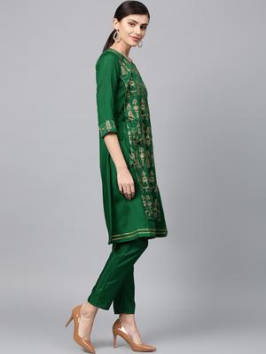 bottle green kurta pant set - 16720586 - Standard Image - 2