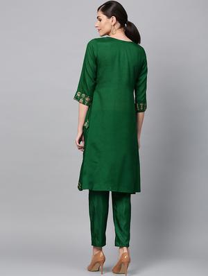 bottle green kurta pant set - 16720586 - Standard Image - 3