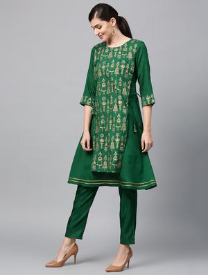 bottle green kurta pant set - 16720586 - Standard Image - 4