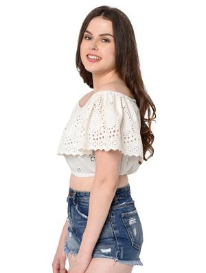off shoulder schiffli crop top - 16720606 - Standard Image - 2