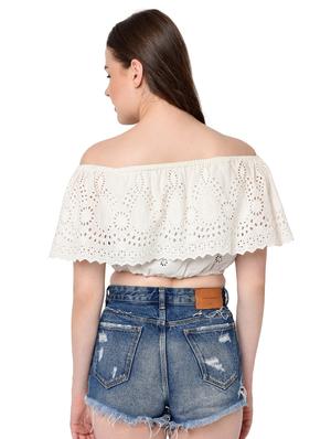 off shoulder schiffli crop top - 16720606 - Standard Image - 3
