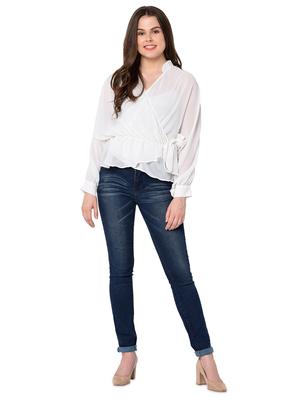 tie front overlap neck top - 16720620 - Standard Image - 4