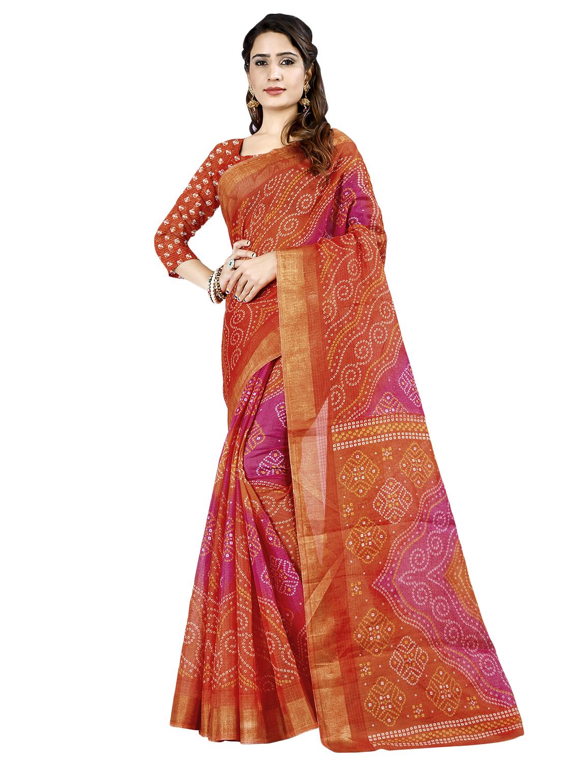 bnadhani printed saree with blouse - 16720642 - Zoom Image - 1