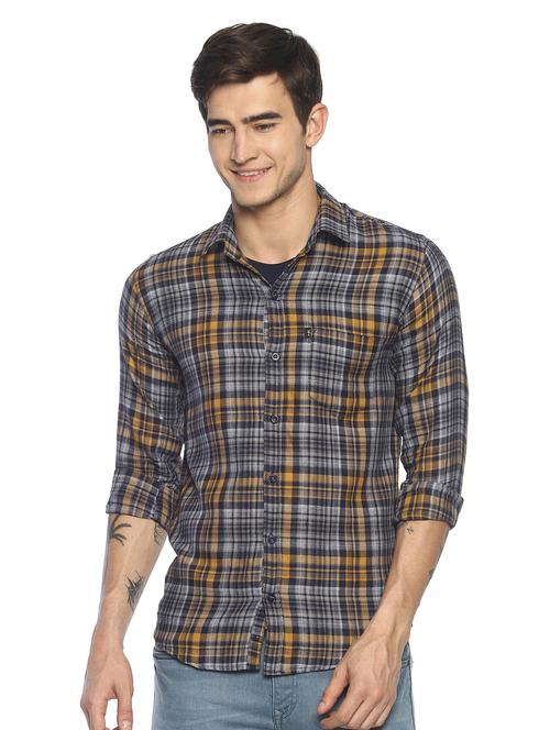 navy blue checkered casual shirt - 16721135 - Standard Image - 1