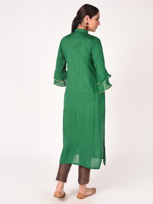 bell sleeves solid straight kurta - 16721196 - Standard Image - 3