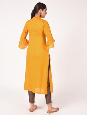 bell sleeves solid straight kurta - 16721197 - Standard Image - 4