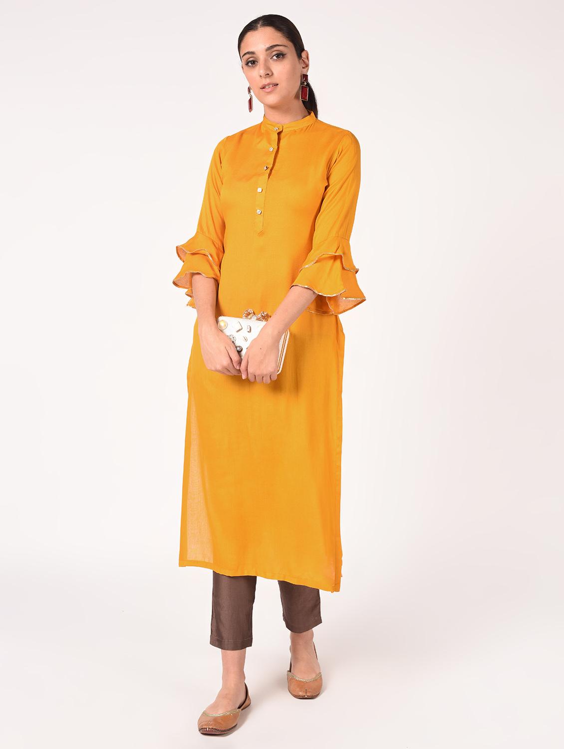 bell sleeves solid straight kurta - 16721197 - Zoom Image - 1