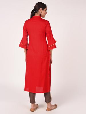 bell sleeves solid straight kurta - 16721198 - Standard Image - 4