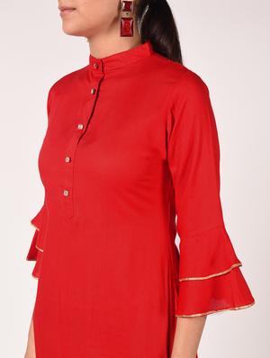 bell sleeves solid straight kurta - 16721198 - Standard Image - 5
