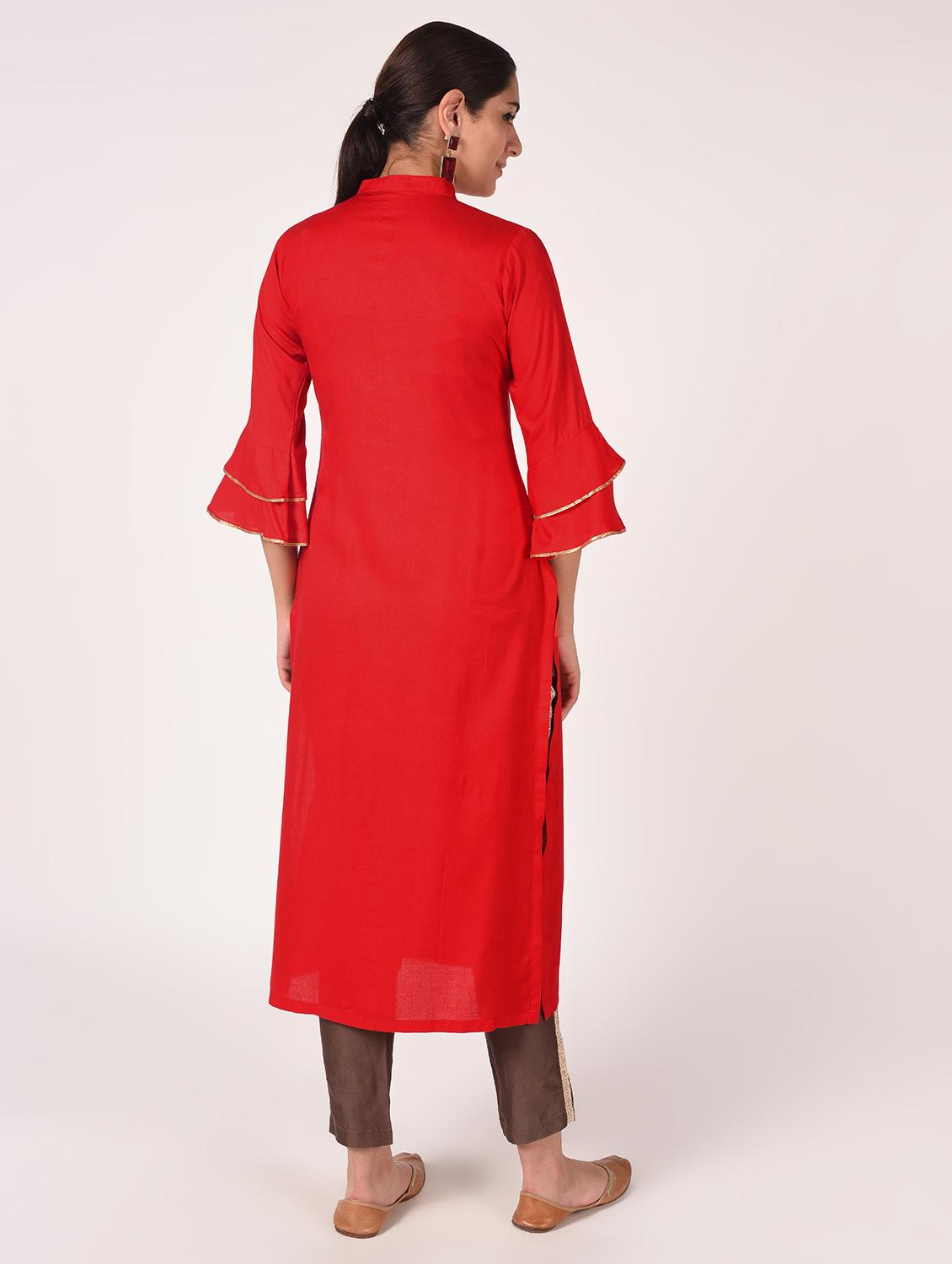 bell sleeves solid straight kurta - 16721198 - Zoom Image - 4