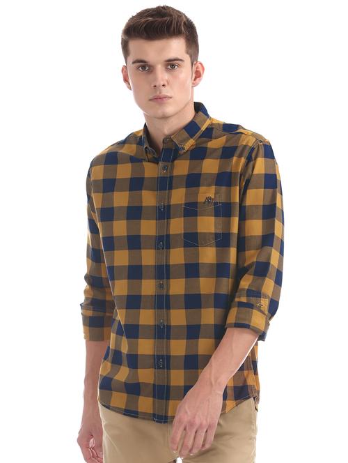 yellow checkered casual shirt - 16721312 - Standard Image - 1