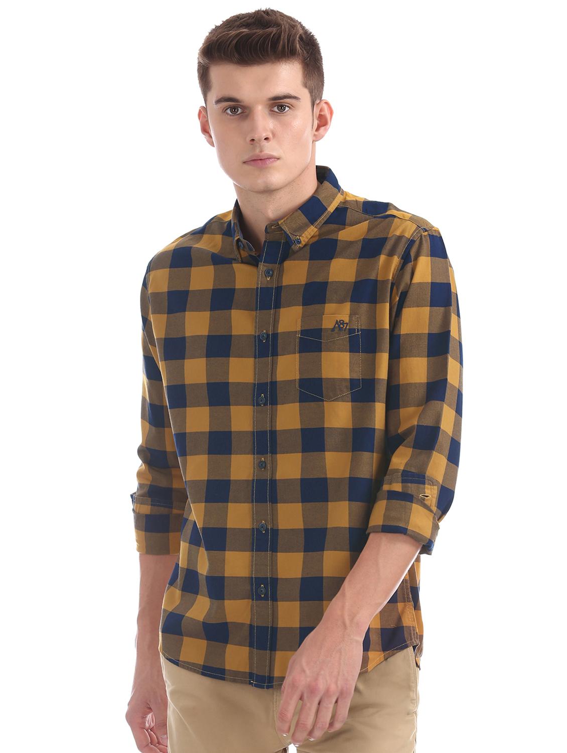 yellow checkered casual shirt - 16721312 - Zoom Image - 1