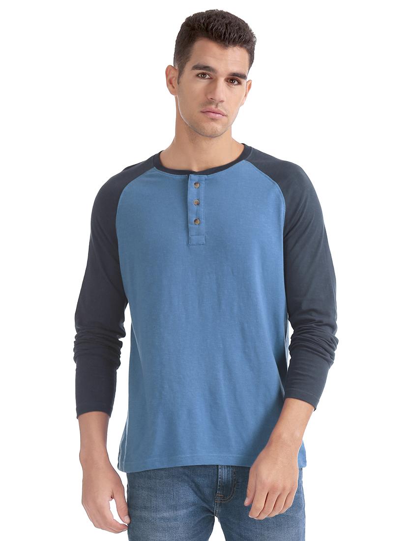 blue color block raglan t-shirt - 16721348 - Zoom Image - 1