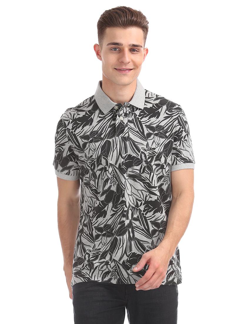 grey floral print polo t-shirt - 16721350 - Zoom Image - 1
