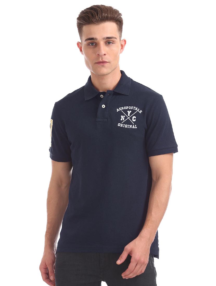 navy blue solid polo t-shirt - 16721455 - Zoom Image - 1