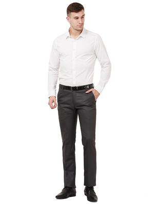 grey solid flat front formal trouser - 16721733 - Standard Image - 4