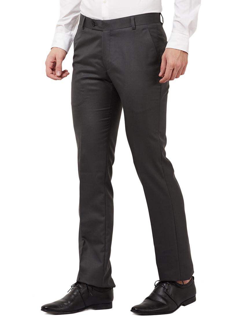 grey solid flat front formal trouser - 16721733 - Zoom Image - 2