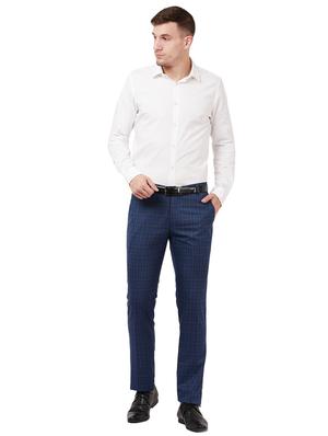 blue checkered flat front formal trouser - 16721734 - Standard Image - 4