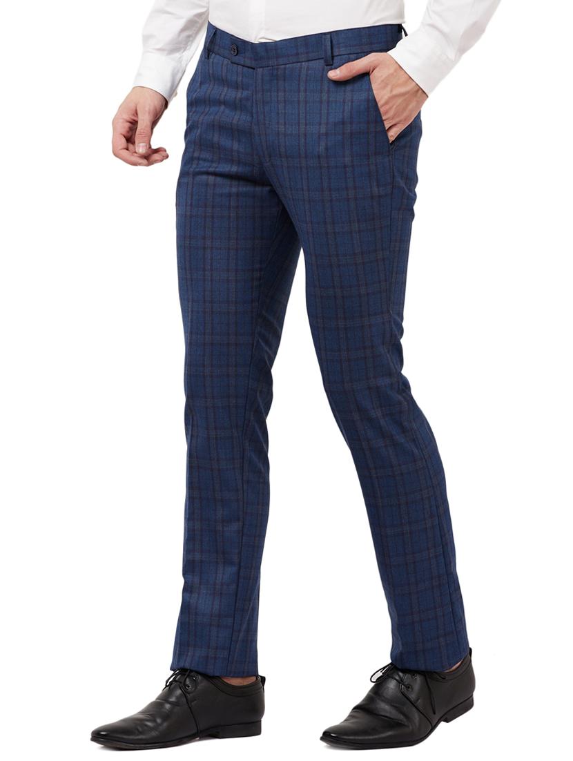 blue checkered flat front formal trouser - 16721734 - Zoom Image - 2