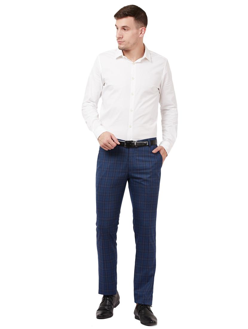 blue checkered flat front formal trouser - 16721734 - Zoom Image - 4
