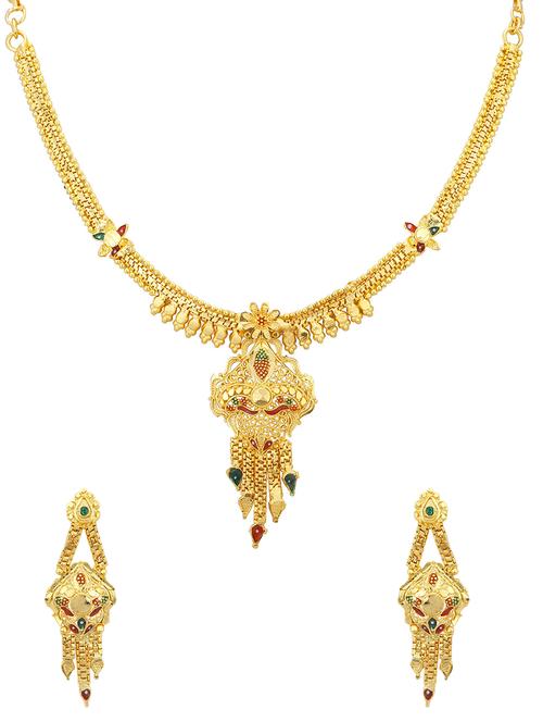 gold metal necklaces and earring - 16721936 - Standard Image - 1