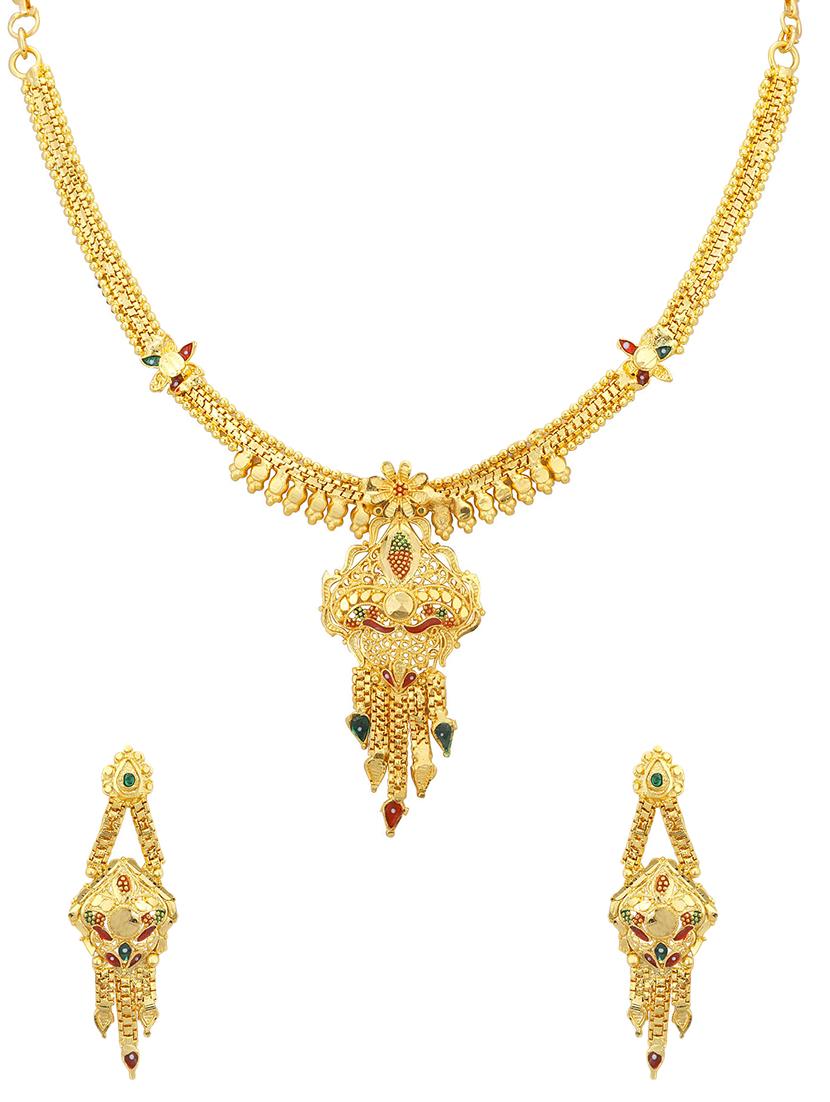 gold metal necklaces and earring - 16721936 - Zoom Image - 1