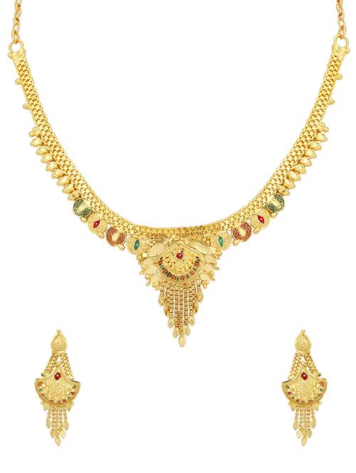 gold metal necklaces and earring - 16721946 - Standard Image - 1