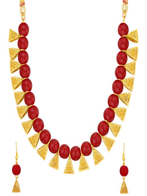 red metal necklaces and earring - 16722012 - Standard Image - 1